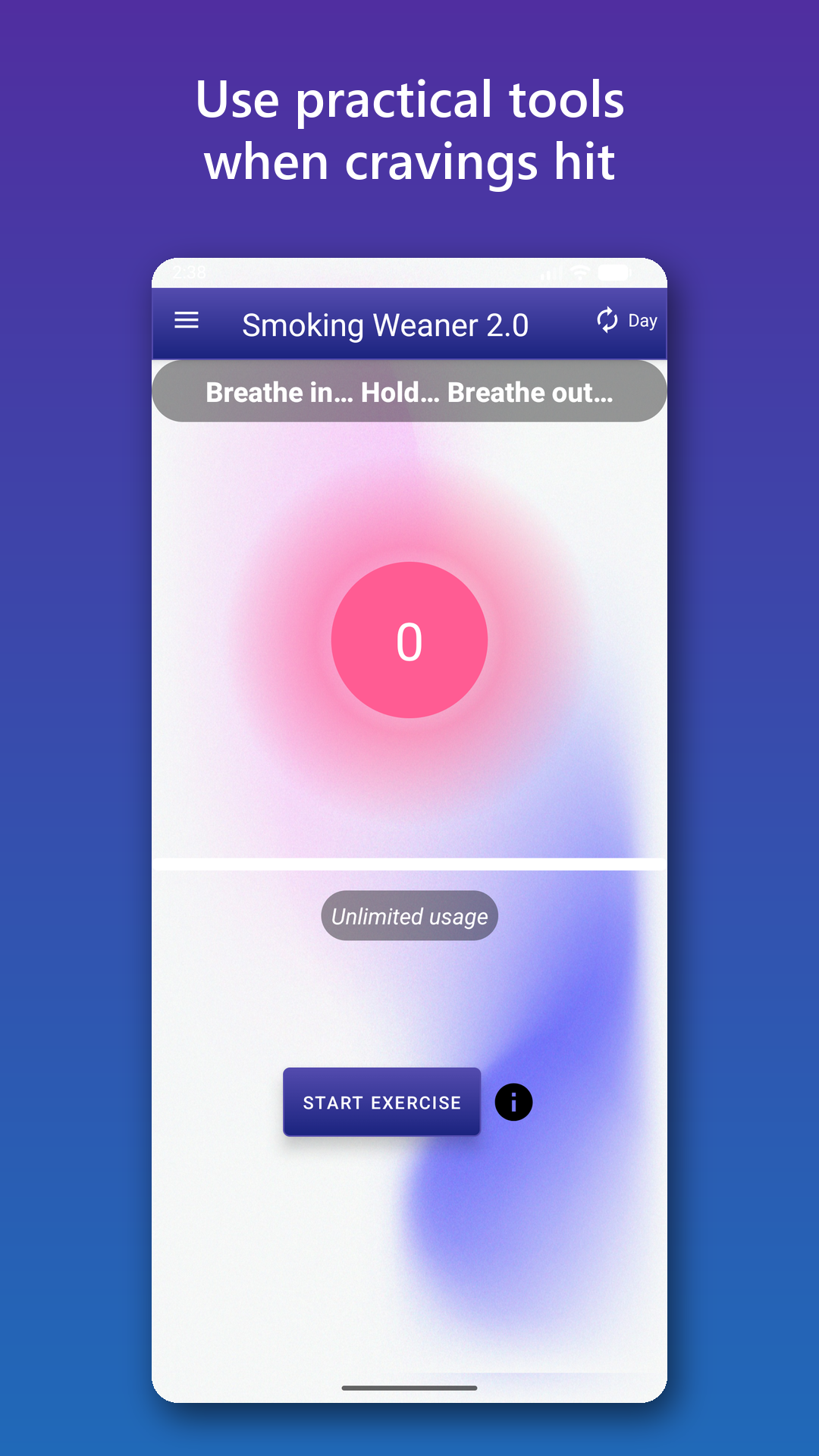SmokingWeaner guided breathing and craving-support tools.