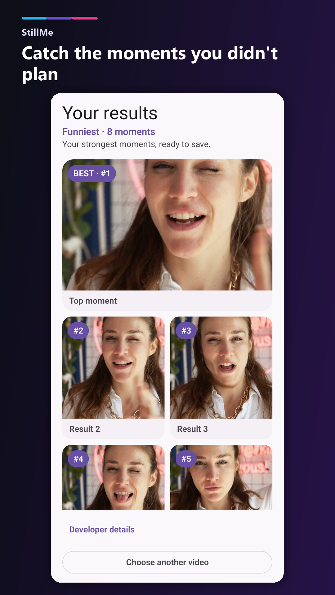 StillMe Funniest results showing entertaining captured frames.